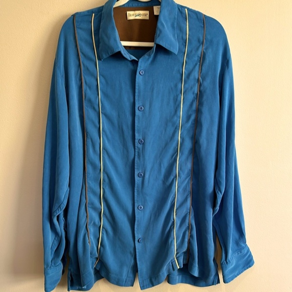 Vintage Men’s TravelSmith 100% Silk Casual Button Down Shirt Size XXL‎ Western